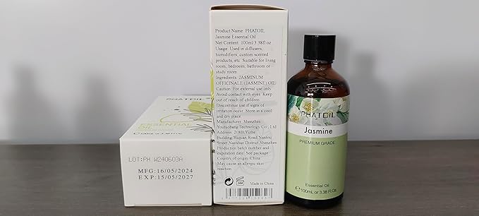 3.38FL.OZ Jasmine Essential Oil with Glass Dropper, for Aromatherapy Diffusers, Humidifiers, Great for DIY Candle and Soap Making, Huge 100ML Bottle