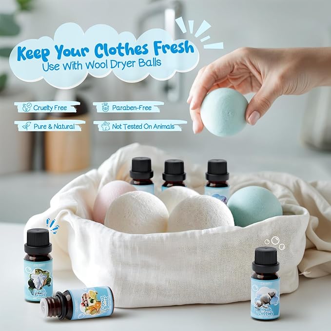 SALUBRITO Laundry Fragrance Oils, Clean Essential Oil Set for Home & Diffuser, Use With Wool Dryer Balls, Fresh Linen, Fresh Cotton, Lavender Field, Citrus Boost, Ocean Mist, Clean Laundry Scented Oil