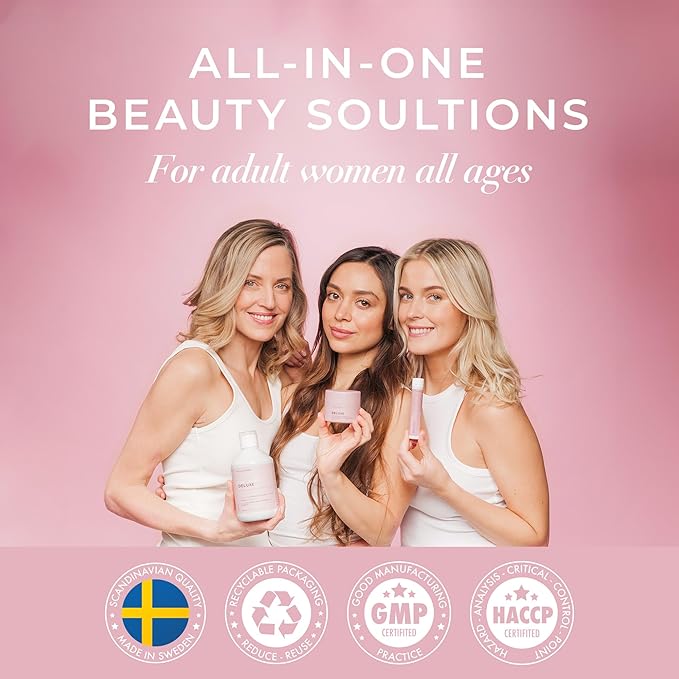 Swedish Collagen Deluxe | 12,500 mg Hydrolyzed Marine Collagen Liquid Supplement - 20 x 25 ml Daily Shots | Hyaluronic Acid, Biotin and Vitamin C for Healthy Hair, Skin, Nails and Joints | Sugar-Free