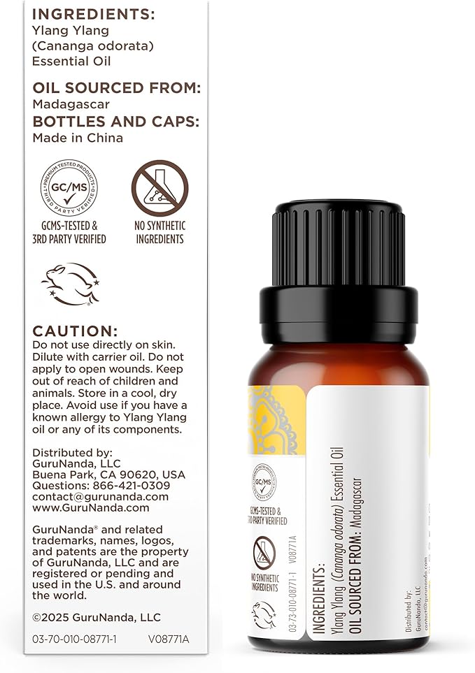 GuruNanda Ylang Ylang Essential Oil (10ml Each) - 100% Pure, Natural and Undiluted Diffuser Oil for Aromatherapy, Massages & DIY Recipes - 2 Pack