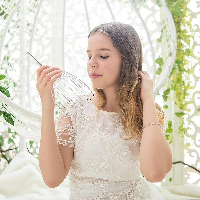 USAGA Head Massager Scalp Massager 20 Fingers Head Scratcher for Scalp Body Relaxing (Silvery)