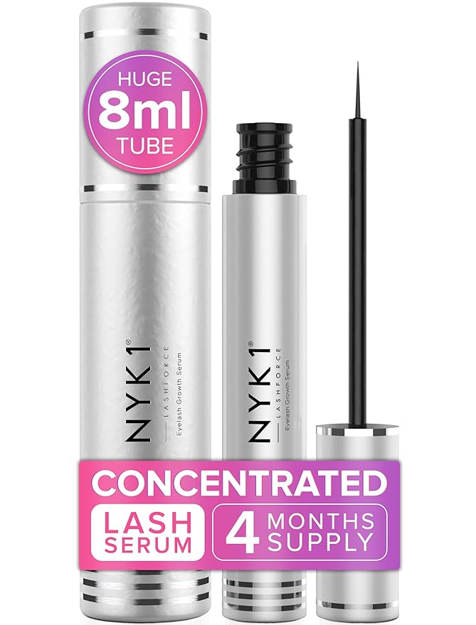 NYK1 CONCENTRATED Lash Serum For Eyelash Growth (XL - 8ml) LashForce Eyelash Serum To Grow Lashes Longer And Thicker - Eye Lash Enhancing Formula With Easy Application And Long Lasting Results