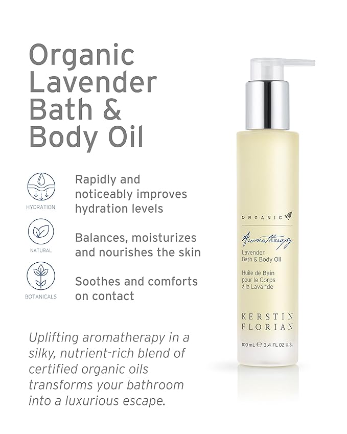 Kerstin Florian Organic Lavender Body Oil | Nutrient-Rich Moisturizer with Vitamin E, Coconut & Jojoba Oils | Natural Essential Oils for Relaxation & Massage | 3.4 fl oz