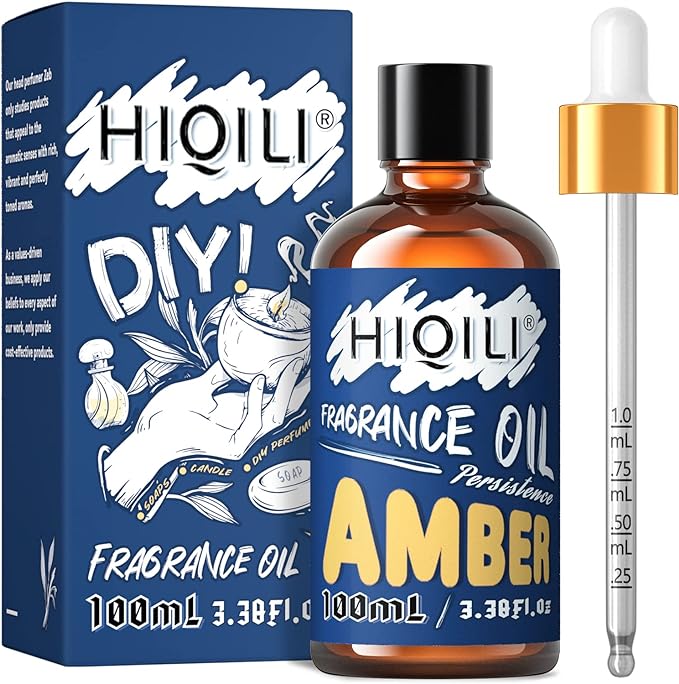 HIQILI Amber Essential Oil - Premium Fragrance Oil for Diffuser, Candle Soap Perfume Lotion Making, 3.38 Fl Oz Halloween Thanksgiving