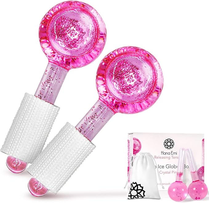Ice Globes for Face Neck & Eyes, Unbreakable Stainless Steel Gua Sha, Facial Ice Globes for Puffiness, Wrinkles, Dark Circles, Pink (Set of 2)