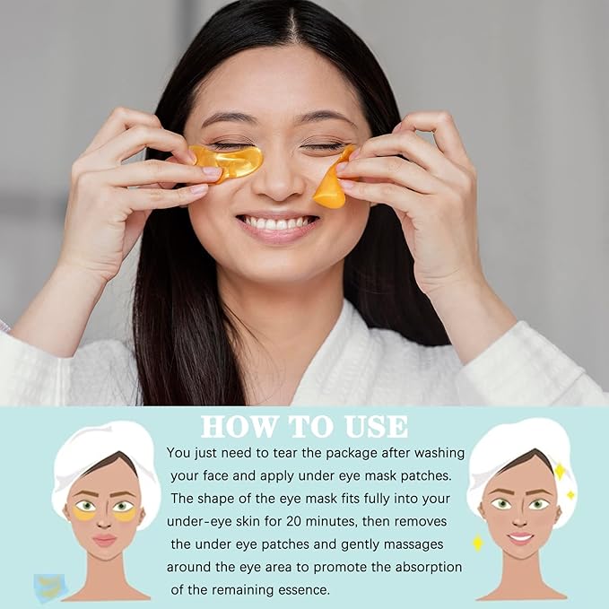 24K Gold Under Eye Patches, 100 Pairs Gold Collagen Under Eye Mask Skincare for Puffiness Eyes Dark Circles Treatments, Rreduce Wrinkles Fine Lines Firm Skin, Spa Salon Estheticians Supplies