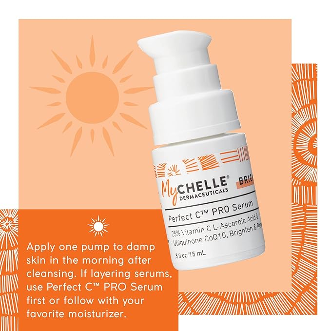 Mychelle Dermaceuticals Perfect C Pro Serum, Professional-Level 25% (0.5 Fl Oz) L-Ascorbic Acid Vitamin C Serum – Face Brightening Skin Care for All Skin Types