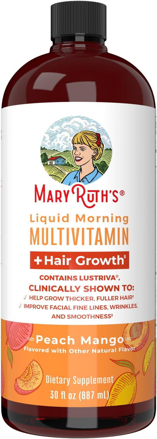 MaryRuth's Liquid Multivitamin + Hair Growth | Biotin 10000mcg | Lustriva Hair Growth Supplement | Clinically Tested in Women for Thicker Hair & Facial Wrinkle | Skin Care | Ages 18+ | 30 Fl Oz