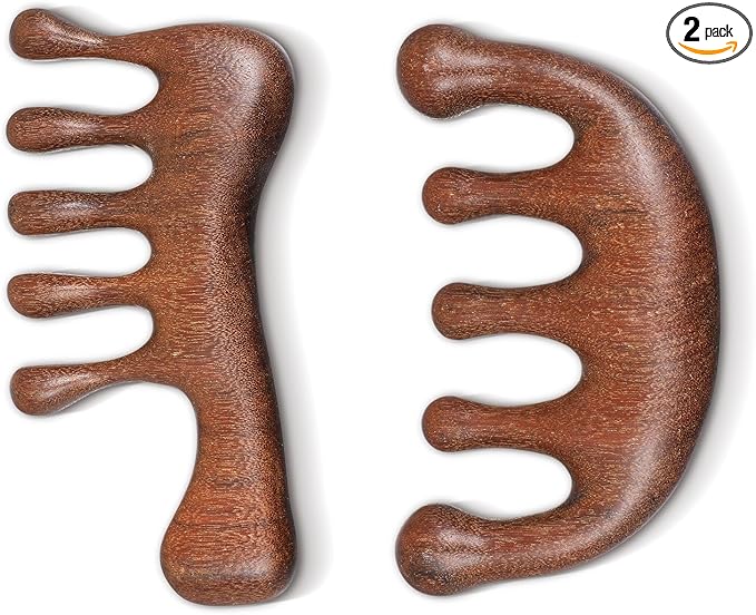 Scalp Massage Comb 2PCs, Wooden Wide Tooth Loc Comb, Natural Sandalwood Head Massager Tool, Hair Growth Scalp Massage Comb for Women Men, Meridian Comb for Head