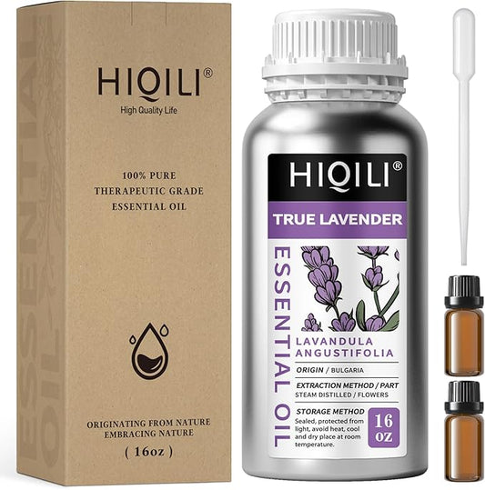 HIQILI 16 Ounces Lavender Essential Oil Pure, 100% Natural for Aromatherapy Diffuser, Skin Care, Hair, Includes Premium Glass Dropper-16 Fl Oz