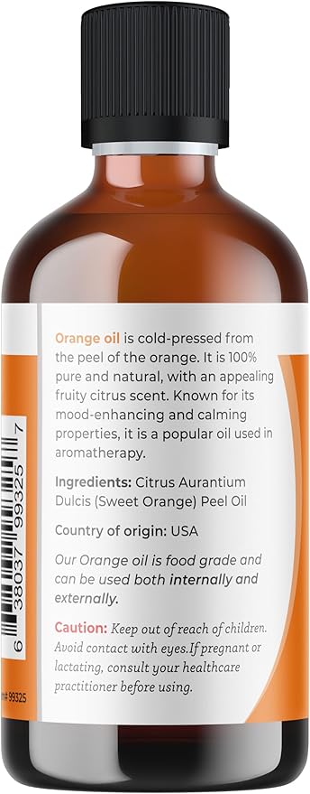 Viva Doria Orange Essential Oil, 100% Pure, Natural, Sweet Orange Essential Oil, Undiluted, for Aromatherapy | Food Grade, 118 mL (4 Fluid Ounce)