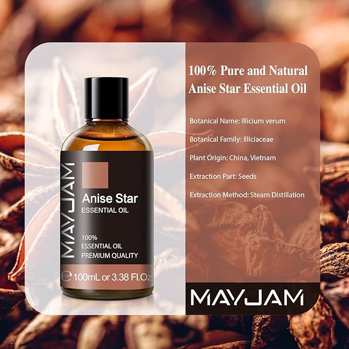 Anise Star Essential Oil, MAYJAM Pure Anise Star Oils for Diffusers, 3.38FL.OZ/100ML Star Anise Essential Oil with Premium Glass Dropper, Anise Oil