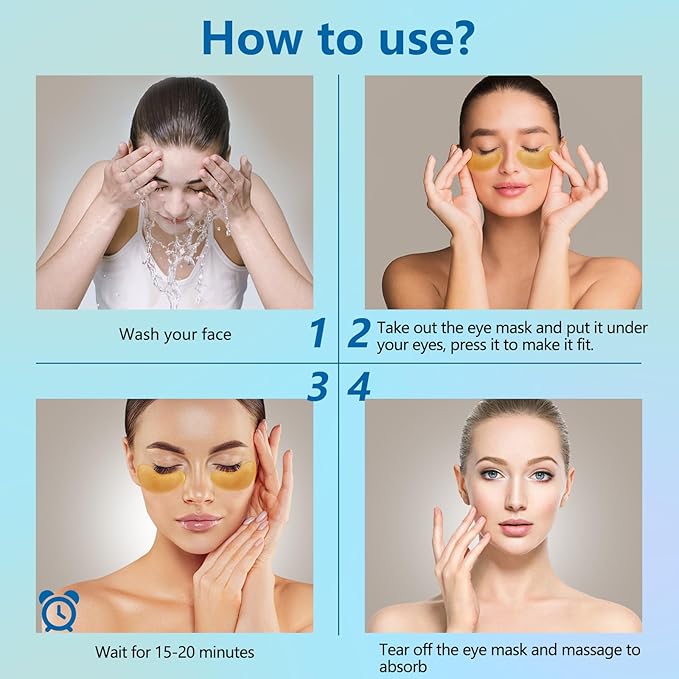 TUNBOT Under Eye Patches - 24 Pairs Natural Plant Extracts Eye Mask for Reduces Puffiness and Dark Circles Facial Anti-Aging, Hyaluronic Acid Eye Gel