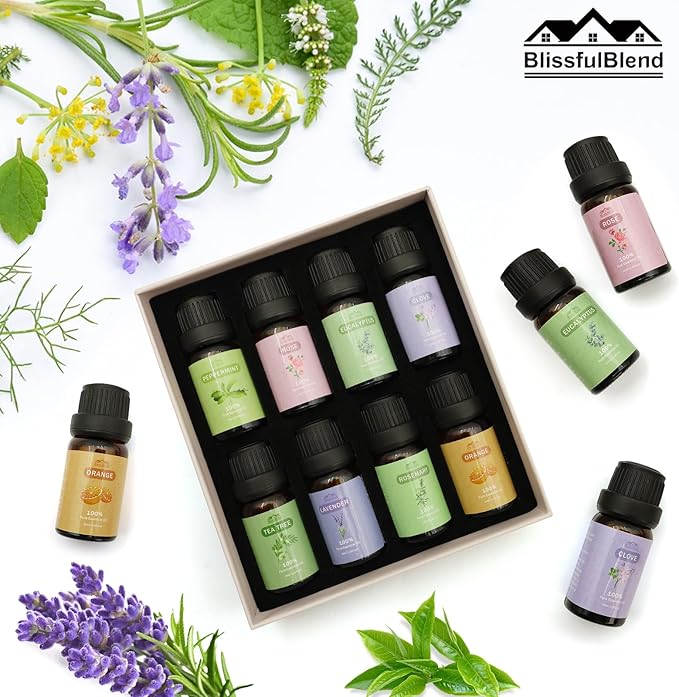 8 Pack 10 ML 2025 Pure Aromatherapy Essential Oil Set Pure Essential Oil Kit for Diffuser for Home,Candle Making Peppermint, Lavender,Eucalyptus,Tea Tree,Rose, Rosemary,Clove Orange