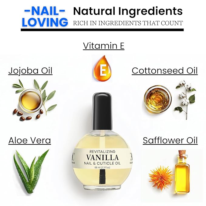 Moisturizing Cuticle & Nail Care Oil 2.3 Fl Oz - Vanilla Scented – Infused with Jojoba Oil, Aloe, Vitamin E – Nail & Cuticle Hydration, Repair, Moisturizer, Strengthener, Growth