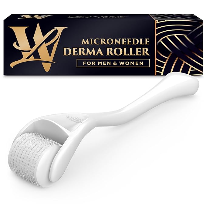 Derma Roller for Skin, Hair & Beard – Women and Men Titanium Microneedling Roller for Face & Scalp, Safe & Easy to Use 0.25mm - White