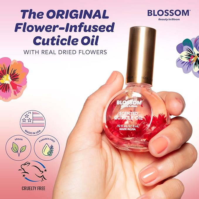 Blossom Cuticle Oil for Nails, Hydrating, Moisturizing, Scented Nail Oil Cuticle Care, Infused with Real Flowers, Made in USA, 0.5 fl. oz, Strawberry
