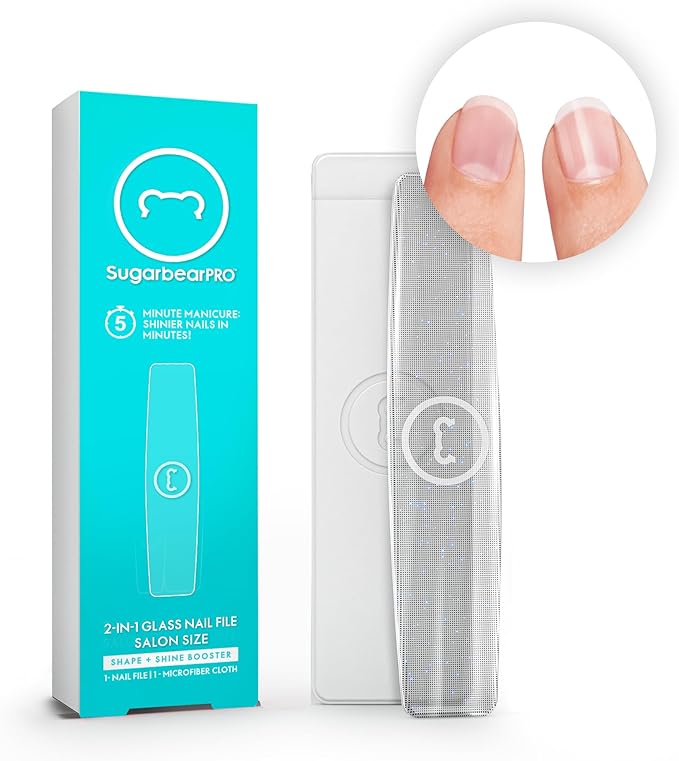 Sugarbear Glass Nail File & Buffer + Vegan Hair & Nail Vitamin Gummies – 6 Month Supply, Extra Strength Biotin 6000mcg for Smooth, Stronger, Longer Nails