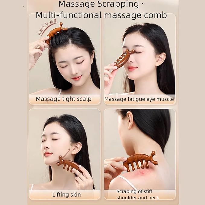 Green Sandalwood Massage Comb - Multi-Functional Scalp Guasha Tool for Relaxation, Acupoint Treatment, Hair Growth - Wooden Gift for Women & Men