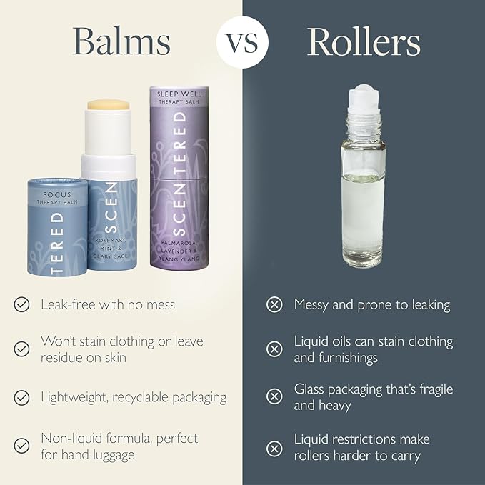Scentered Aromatherapy Balm Stick Duo for Sleep & Focus - All Natural Sleep Balm with Lavender & Focus Aid with Rosemary - Essential Oil for Relaxation & Concentration - Mother's Day Gift Ideas