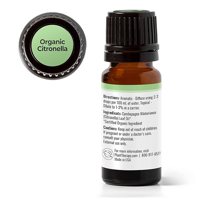 Plant Therapy Citronella Organic Essential Oil 100% Pure, USDA Certified Organic, Undiluted, Natural Aromatherapy, Therapeutic Grade 10 mL (1/3 oz)