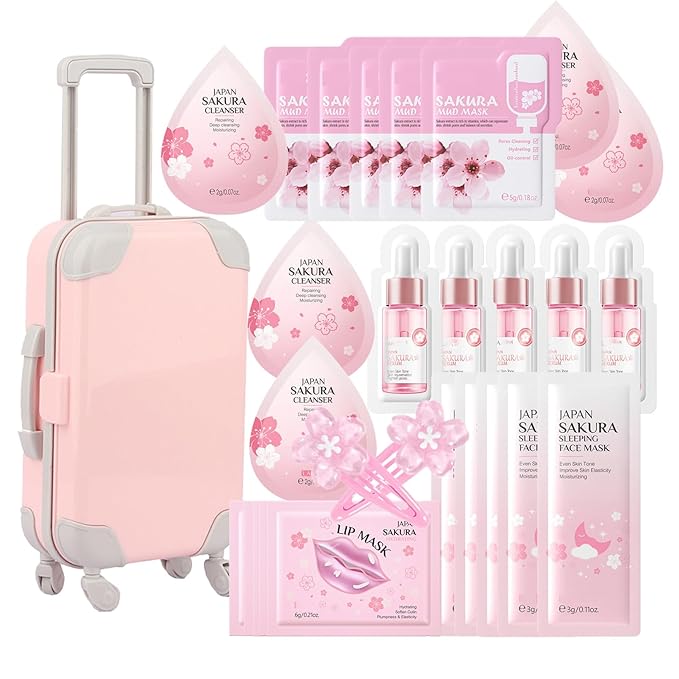 Skin Care Set with Cute Mini Luggage,Sakura Skin Care Sets & Kits,Pamper Sets For Teenagers Girls Gifts,Skin Care Set For Teenagers Girls 10-12 (One Size, Cherry Blossom-StyleC-Advanced Moisturizing)