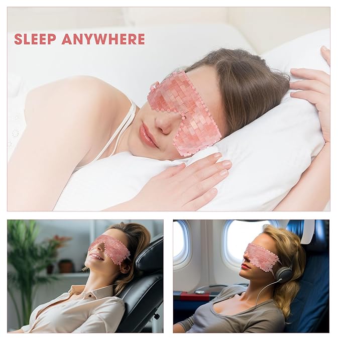 Jade Eye Mask & Rose Quartz Eye Mask - with Adjustable Strap for face 100% Natural Gemstone Jade Sleep Mask for Hot & Cold Anti Aging Therapy