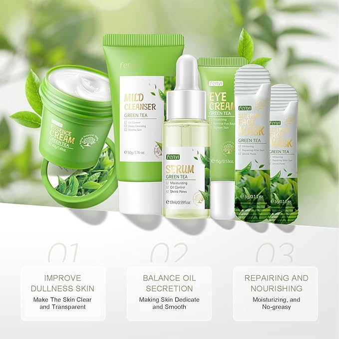 Green Tea Skin Care Kit Teenage Girls Gifts, 19-In-1 Facial Skin Care Routine Set Kit for Women/Girls, Hydrating Teen Skincare Set Control Oil, Christmas Gifts for Women Stocking Stuffers
