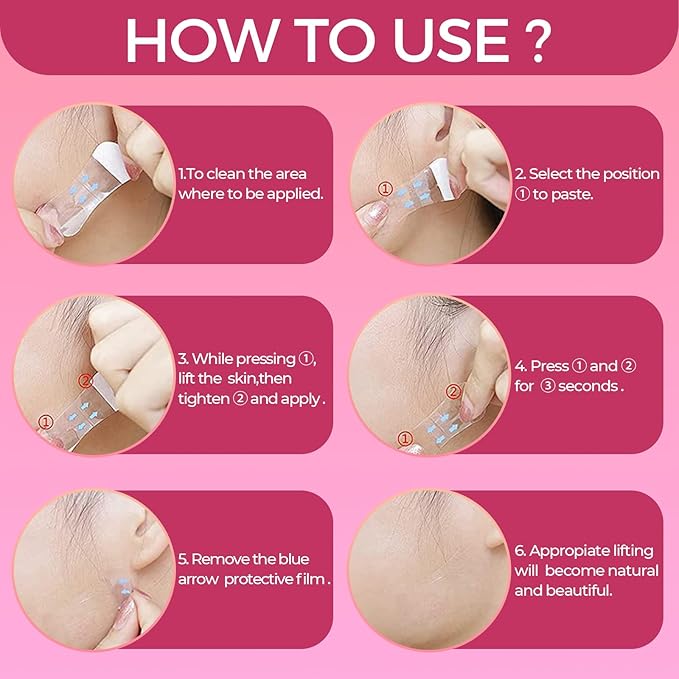 Face Lift Tape, 100 PCS Face Tape Lifting Invisible Under Makeup, Instant Neck Strips for Lifting Sagging Skin, V-Shaped Facial Strips for Brows, Eyes, Jowls, Wrinkles& Double Chin, For All Skin Types