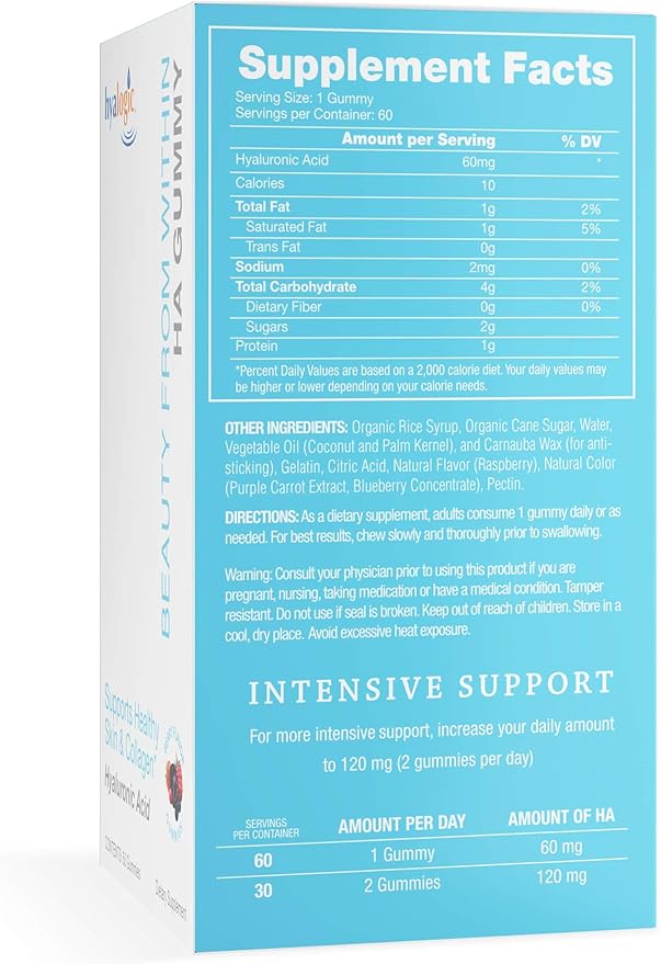 Hyalogic Beauty from Within Hyaluronic Acid Gummies – Ideal for Skin Care and Hair Growth - Delicious Berry-Flavored Gummy Vitamins – Vegan & Gluten Free (60 Gummies)