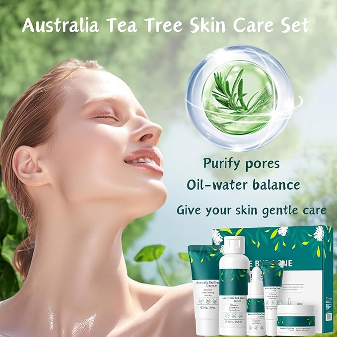 5 Pcs Tea Tree Acne Trea-tment for Face Skin Care Kit - Skin Care for Teens 10-12 - Skincare Gift Set - Acne Kit with Cleanser,Serum,Toner,Gel,Cream - Mother's Day Gifts for Mom