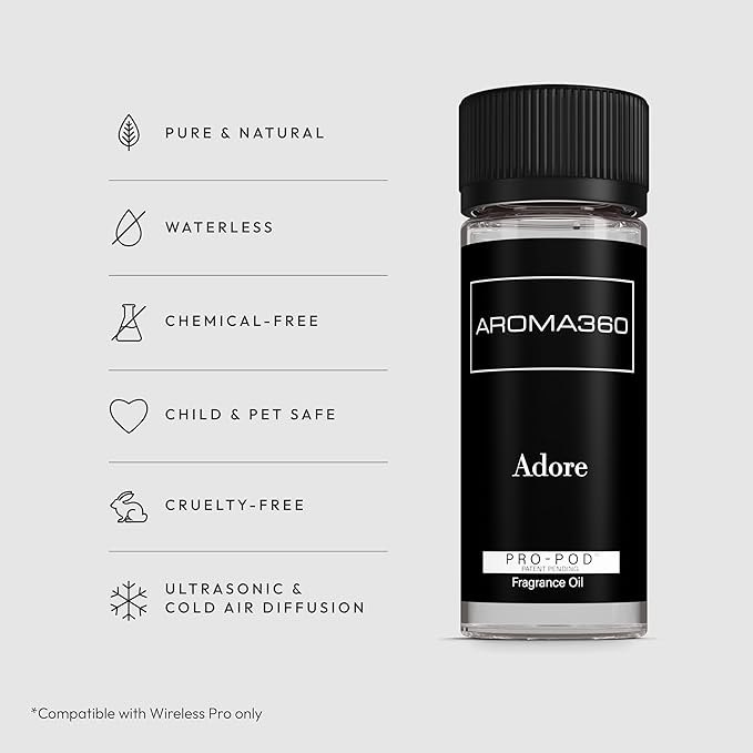 Aroma360 Pro Pod - Adore Fragrance Oil Blend - 50ML | Hotel Inspired Luxury Essential Oil Diffuser | Aromatherapy Scent Diffuser Oil | White Tea, Jasmine, Peony, Gardenia, Sandalwood, Amber and More