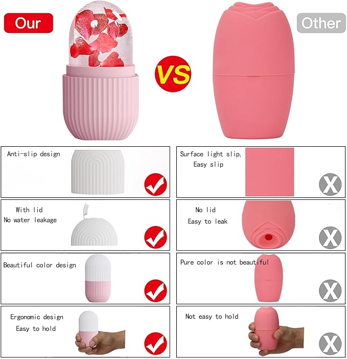 XHJRI Ice Face Roller Massager,Ice Cube Roller for Face, Eyes and Neck Naturally Conditioning and Skin Care,De-Puff Eye Bags,Reduce Migraine Pain,Reusable Massage Silicone Ice Mold (Pink White)