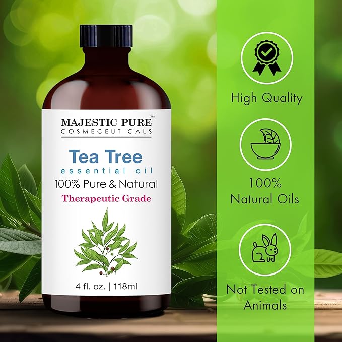 MAJESTIC PURE Tea Tree Essential Oil | 100% Pure and Natural Oil | Premium Grade Essential Oils for Hair Care, Home Diffusers, Skin, Aromatherapy, Massage and Humidifiers | 4 Fl Oz (Pack of 2)