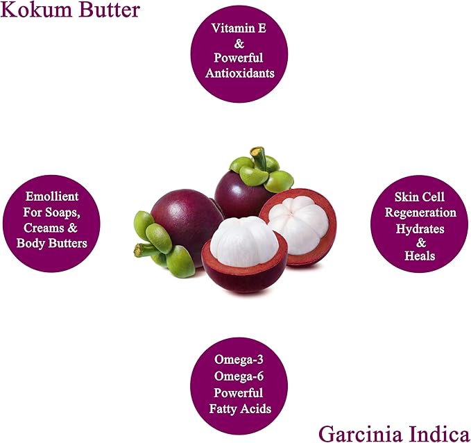 Raw Kokum Butter 8 oz. Bar 100% Pure Natural - Great for Skin, Body and Hair Moisturizer, DIY Creams, Balms, Lotions and Soap Making.