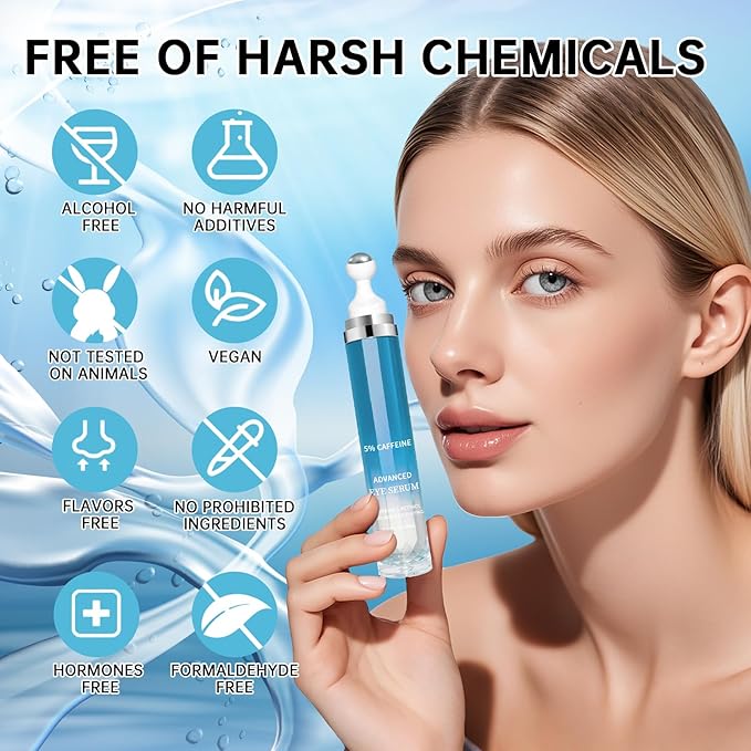 5% Caffeine Eye Cream Anti Aging, Cream For Puffiness & Bags Under Eyes, 1 PCS Caffeine Eye Serum With Under Roller For Wrinkles, Fine Lines & Dark Circles, Natural Eyes Daily Care