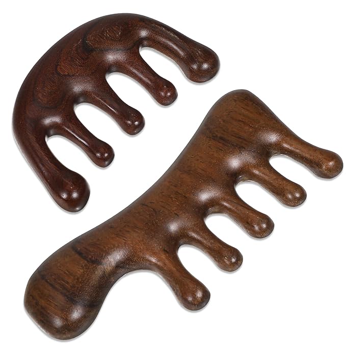 simarro 2 Pieces Wooden Scalp Massager, Natural Sandalwood Wide-Tooth Scalp Massage Comb, Promote Hair Growth, Activate Head Meridians, Luxury Hair Care Wooden Comb, Suitable for Men and Women