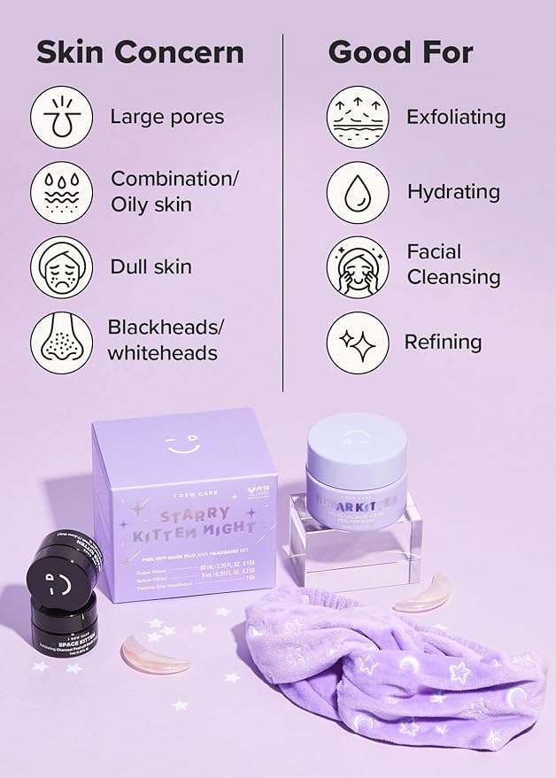 I DEW CARE Peel-off Face Mask Set - Starry Kitten Night | Masks 3ea & Headband, Hydrating, Illuminating, Exfoliating, Korean Skin Care, Exfoliating, Deep Cleansing, Mother's Day