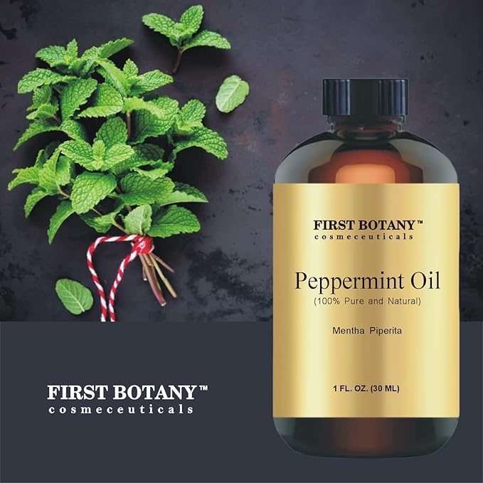 First Botany, 100% Pure Peppermint Oil - Premium Peppermint Essential Oil for Aromatherapy, Massage & Household Uses - 1 fl oz