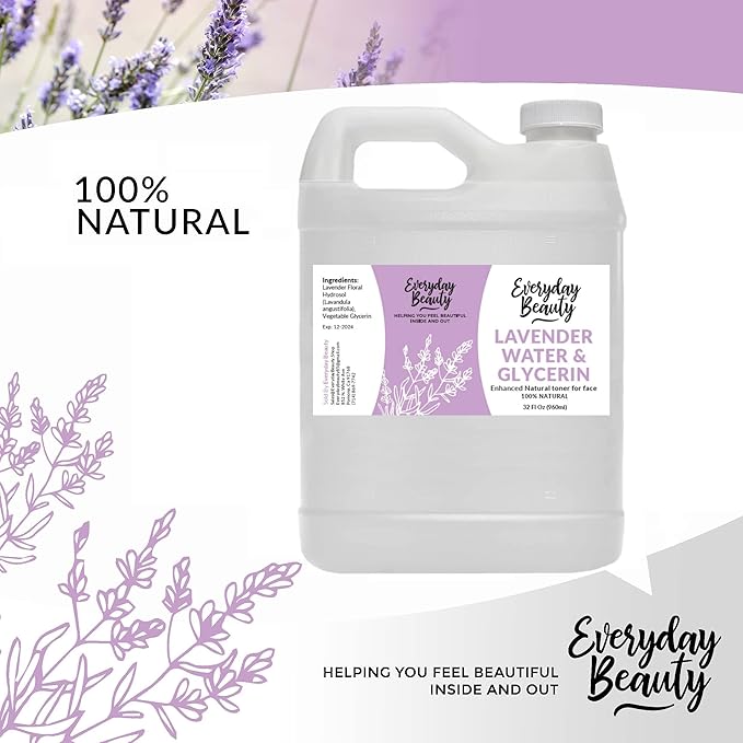 Lavender Water & Glycerin Facial Toner Bulk - 32 oz All Natural Enhanced Hydrating Spray Mist for Face and Hair - 100% All Natural Lavender Water Hydrosol with Vegetable Glycerin