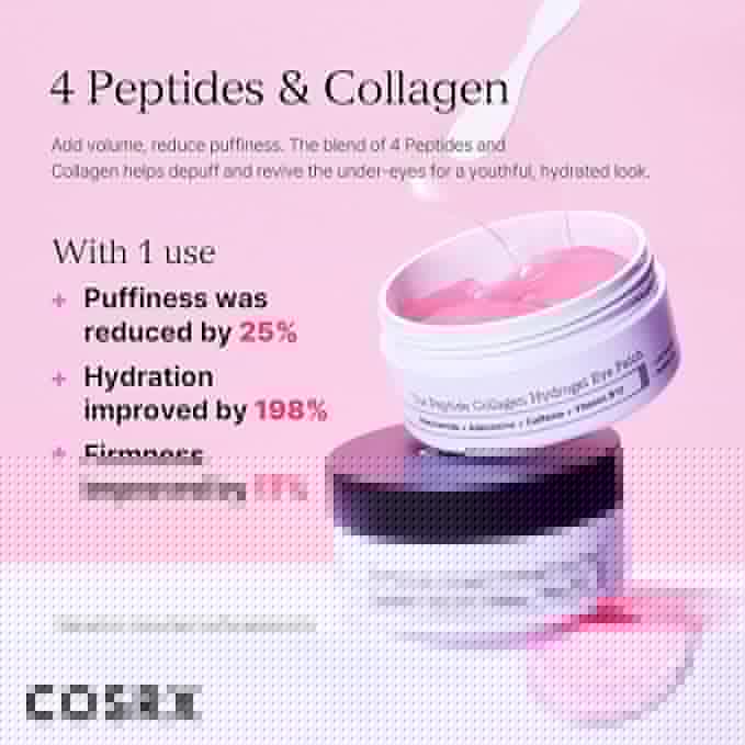 COSRX Under Eye Mask, Peptide Collagen Hydrogel Eye Patch for Puffy Eyes and Dark Circles, 60 Under Eye Patches, Korean Skin Care