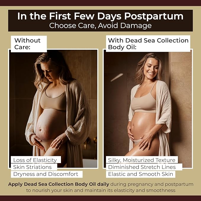 Dead Sea Collection Belly Oil for Pregnant Women - Moisturizing Body Oil with Collagen & Vitamin E - Strengthens Skin and Enhances Elasticity (4 Fl. Oz)