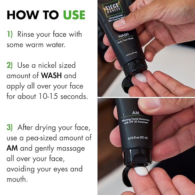 Tiege Hanley Men’s Basic Skin Care Set – Hydrating Face Wash & Daily Moisturizer with SPF 20 – Basic Facial Kit for Men – Sensitive Skin Safe, Lightweight & Non-Greasy - Easy and simple skincare