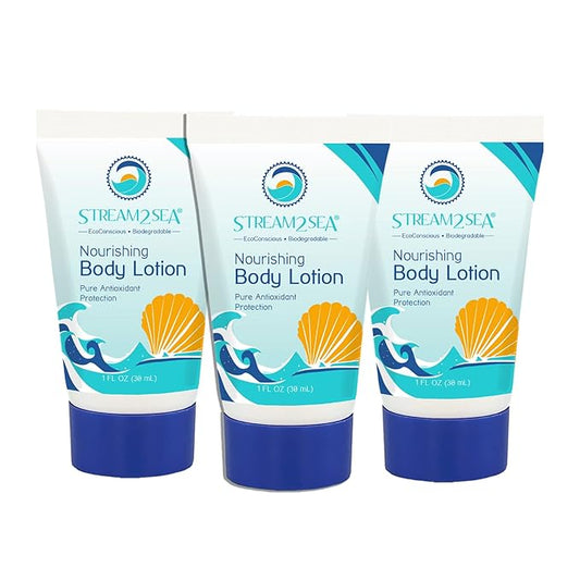 STREAM 2 SEA Nourishing Body Lotion For After Sun Dry Skin, 3 Pack 1 Fl oz Vitamin E, Squalane Reef Safe and Paraben Free Moisturizing Body Lotion For Women, Nourishing Sunburn Skin Care