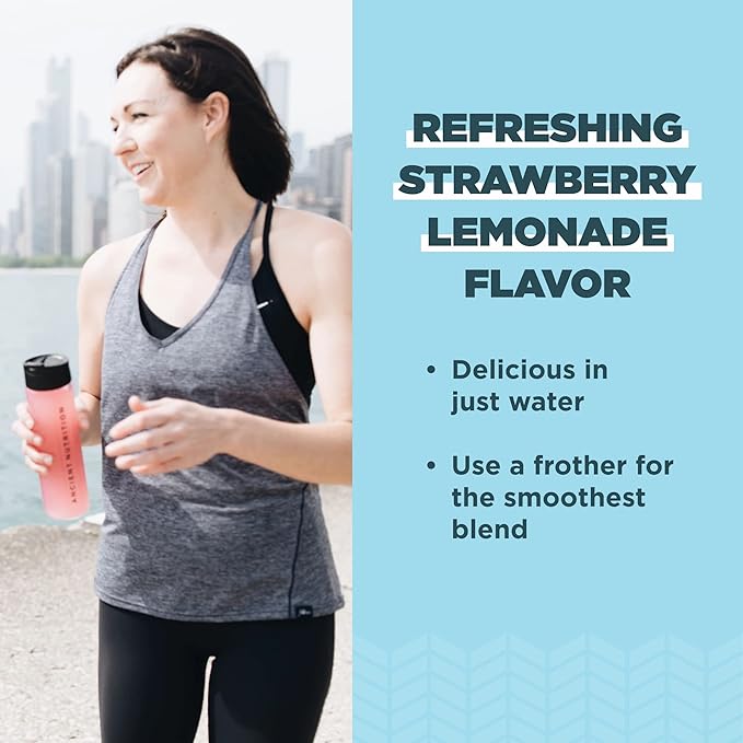 Ancient Nutrition Collagen Peptides Powder, Multi Collagen Protein, Women & Men, Vitamin C, Probiotics, Hydrolyzed Collagen, Supports Skin, Joints, Gut Health, Strawberry Lemonade, 24 Servings