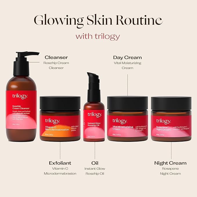 Trilogy Instant Glow Rosehip Oil (30ml) - With Mica and Squalane - Supports Collagen Production, Hydrates and Repairs Improving Skin Texture, Provides Instant Illumination