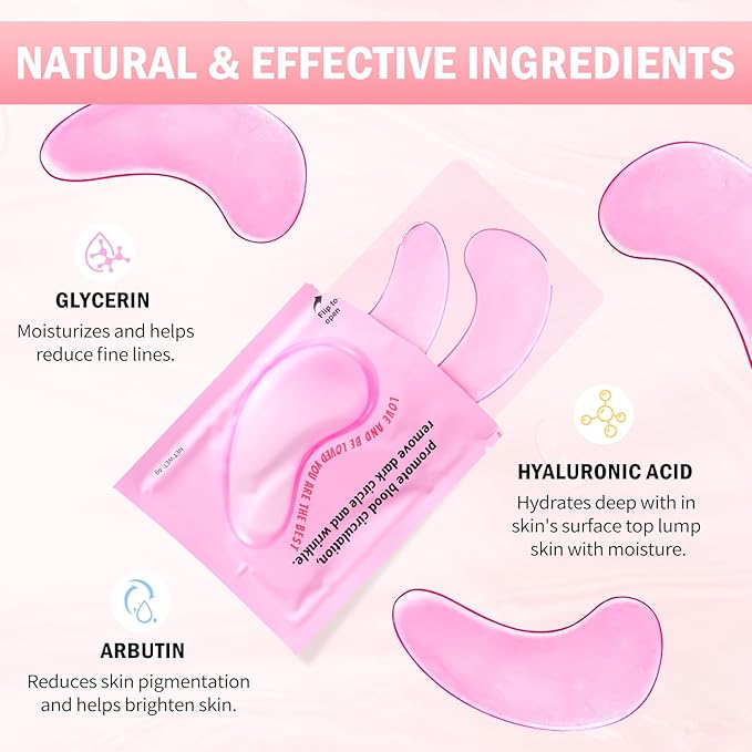 Under Eye Patches (30 Pairs) Rose Eye Mask for Puffy Eyes, Dark Circles, Eye Bag, Wrinkles - Undereye Bags, Birthday Gifts for Women - Vegan Cruelty-Free Self Care