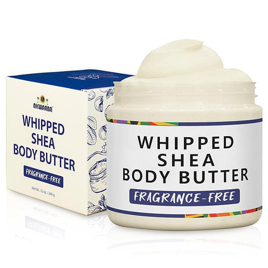 AKWAABA New Whipped Shea Body Butter (Fragrance-Free) - Moisturizes, Glows & Softens Skin | Natural Raw Shea Butter | For Dry Skin | 12 oz / 340 g