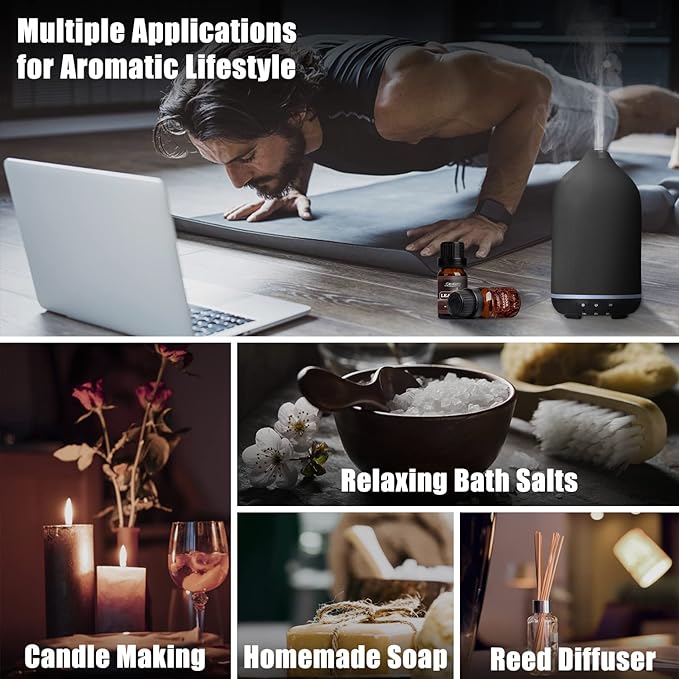 SALUBRITO Gentlement Fragrance Oils Set, Wood Essential Oils Set for Diffuser, Candle, Soap Making, Strong Scented Oil, Sandalwood, Frankincense and More