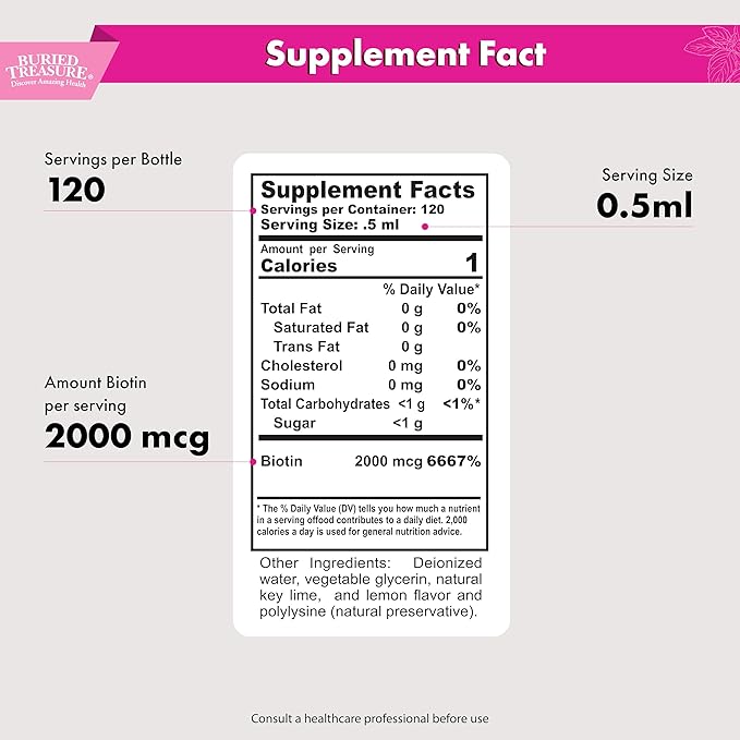 Buried Treasure Biotin Drops - 120 Servings, 2 oz, Supports Hair, Skin & Nails